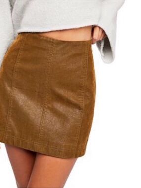 Free People Suede-Look Mini Skirt in Cognac Brown